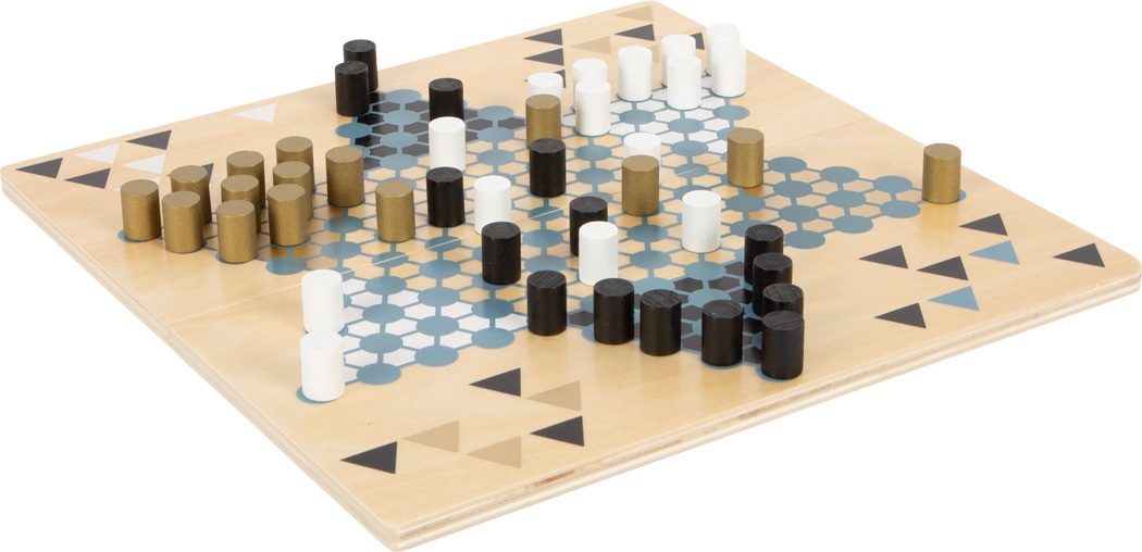 Small Foot 12223 Barricata e Dama cinese Gold Edition - Gioco di società in legno 2 in 1 per tutta la famiglia, dai 6 anni