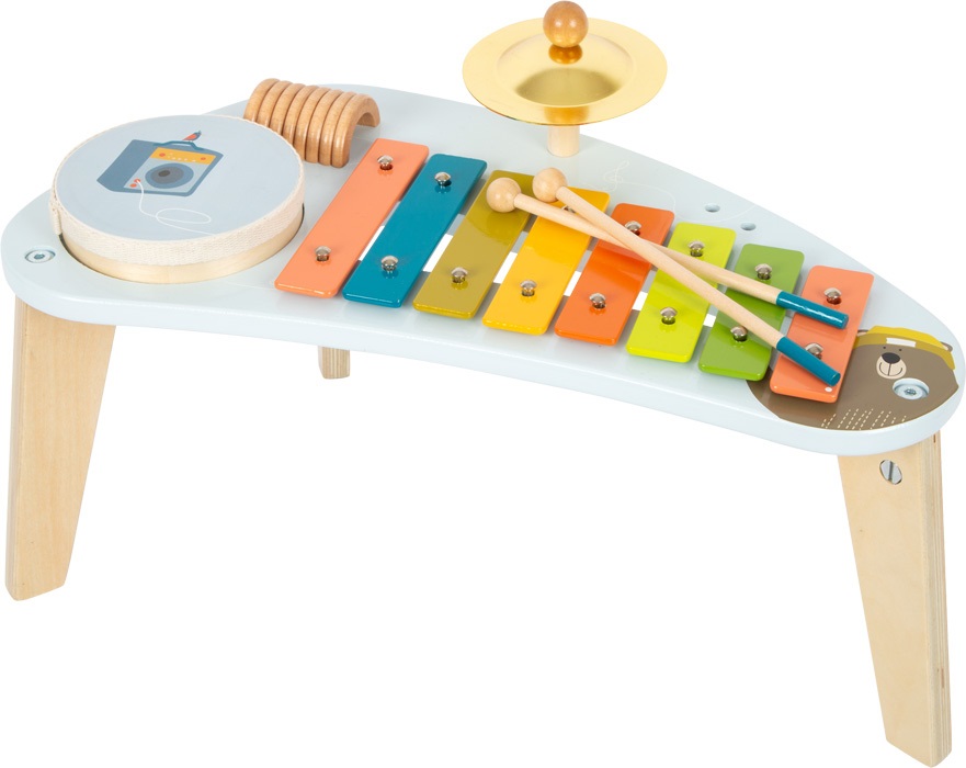 Small Foot Tavolino musicale 'Groovy Beats' 12255 - Set di musica 4 in 1 con piatti, xilofono, raganella e tamburello, per bambini da 3 anni in su