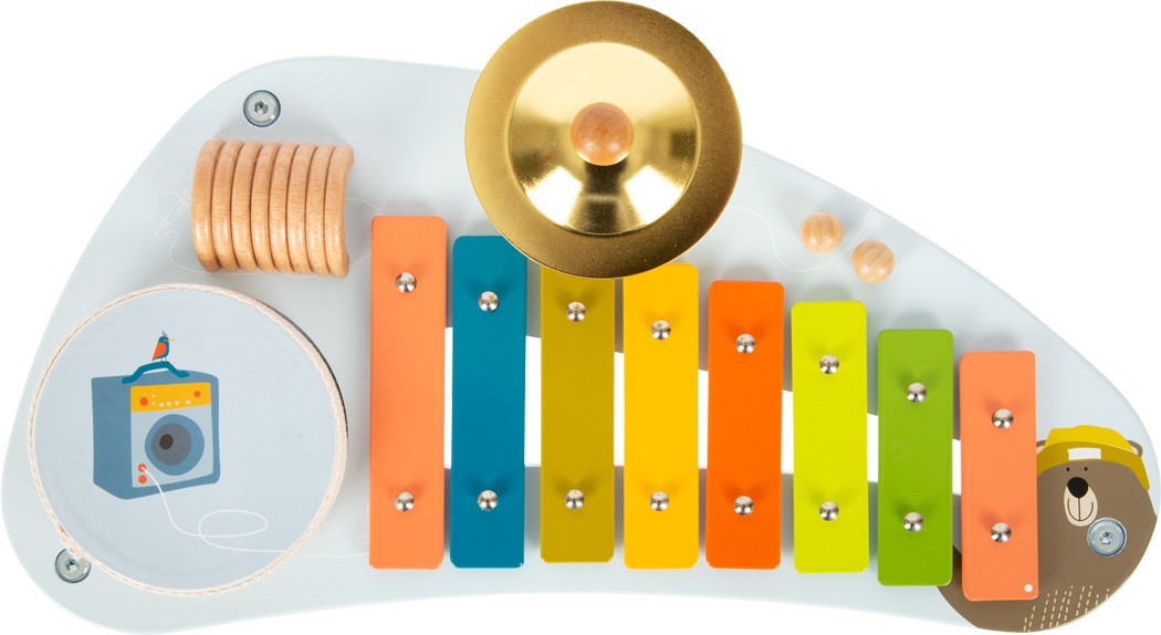 Small Foot Tavolino musicale 'Groovy Beats' 12255 - Set di musica 4 in 1 con piatti, xilofono, raganella e tamburello, per bambini da 3 anni in su