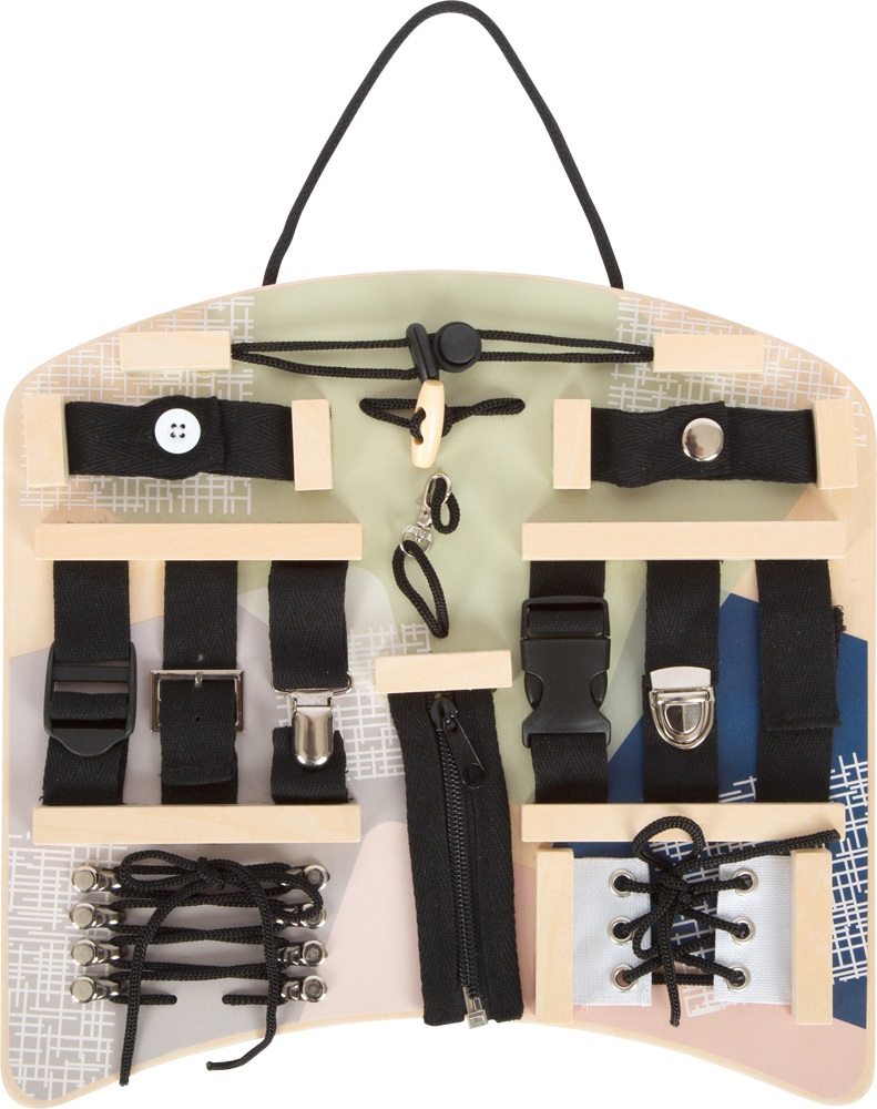 Small Foot Tavoletta Motricità - Chiusure e Fissaggio, Giocattolo Educativo in Legno per Bambini a Partire dai 3 Anni