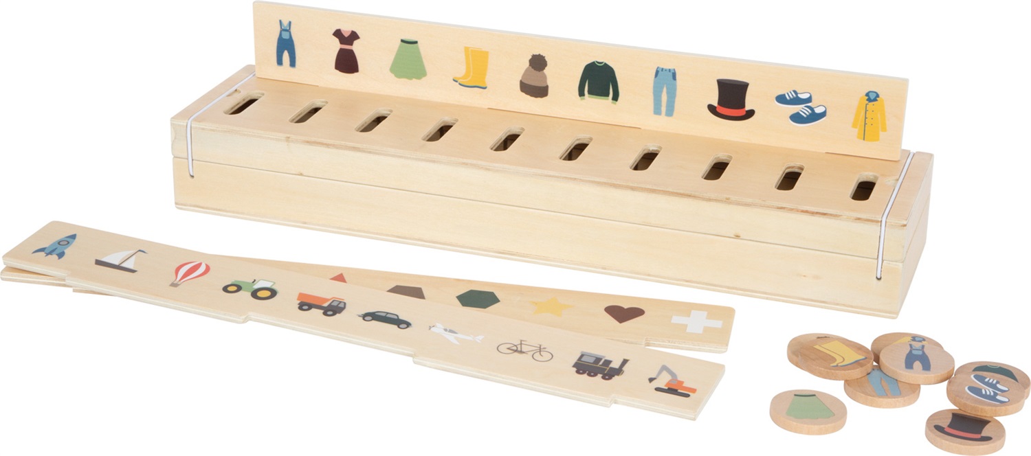 small foot® Scatola di Smistamento Immagini in Legno - 60 Tessere Illustrate Tematiche per Bambini dai 3 Anni