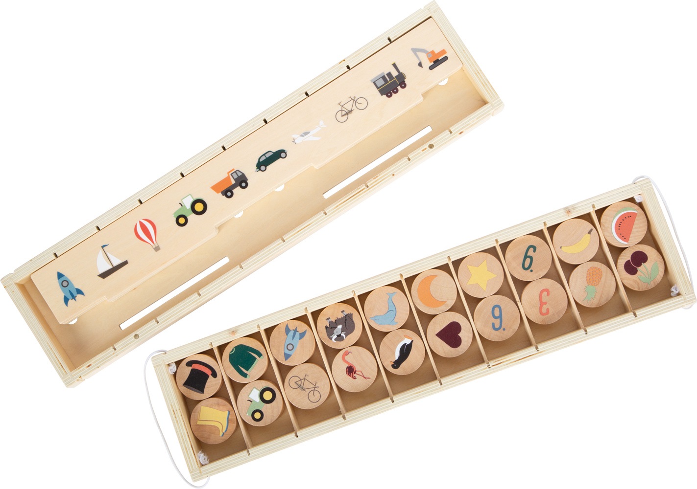 small foot® Scatola di Smistamento Immagini in Legno - 60 Tessere Illustrate Tematiche per Bambini dai 3 Anni