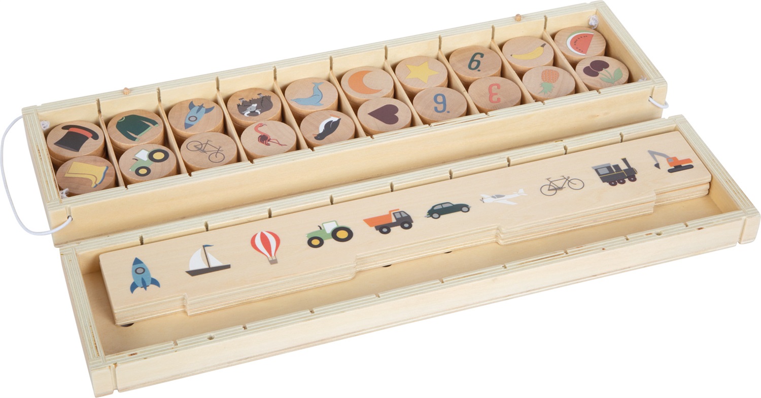 small foot® Scatola di Smistamento Immagini in Legno - 60 Tessere Illustrate Tematiche per Bambini dai 3 Anni