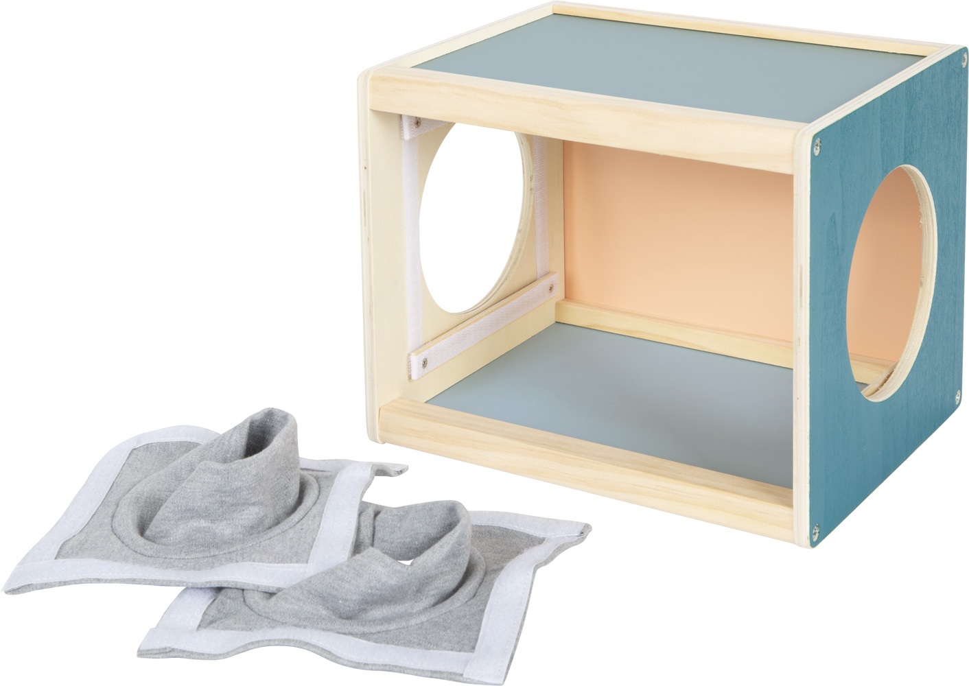 small foot Scatola Tattile Sensory - Gioco Sensoriale in Legno per Bambini dai 3 Anni con Aperture Laterali e Polsini in Velcro