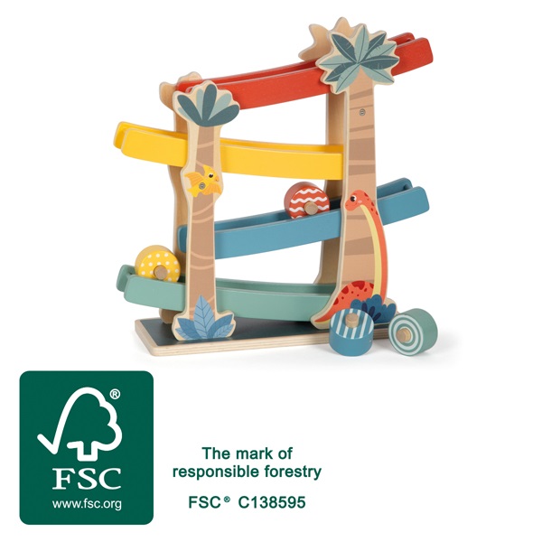 small foot Pista per Biglie Dino in Legno FSC 100% Certificato - Giocattolo per Sviluppo delle Abilità Motorie per Bambini dai 18 Mesi