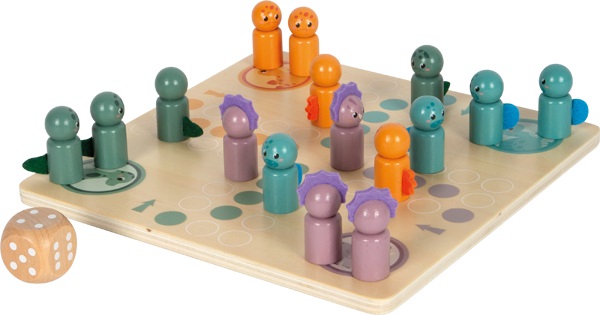 Small foot Ludo Dino - Gioco da Tavolo in Legno per Bambini dai 3 Anni con Dado Extra-Large e Pedine Dinosauri
