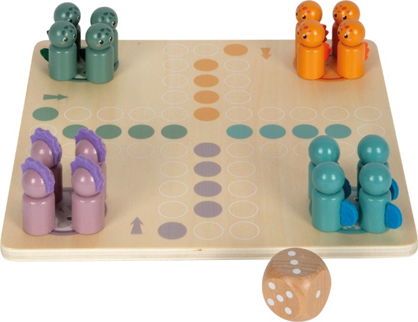 Small foot Ludo Dino - Gioco da Tavolo in Legno per Bambini dai 3 Anni con Dado Extra-Large e Pedine Dinosauri