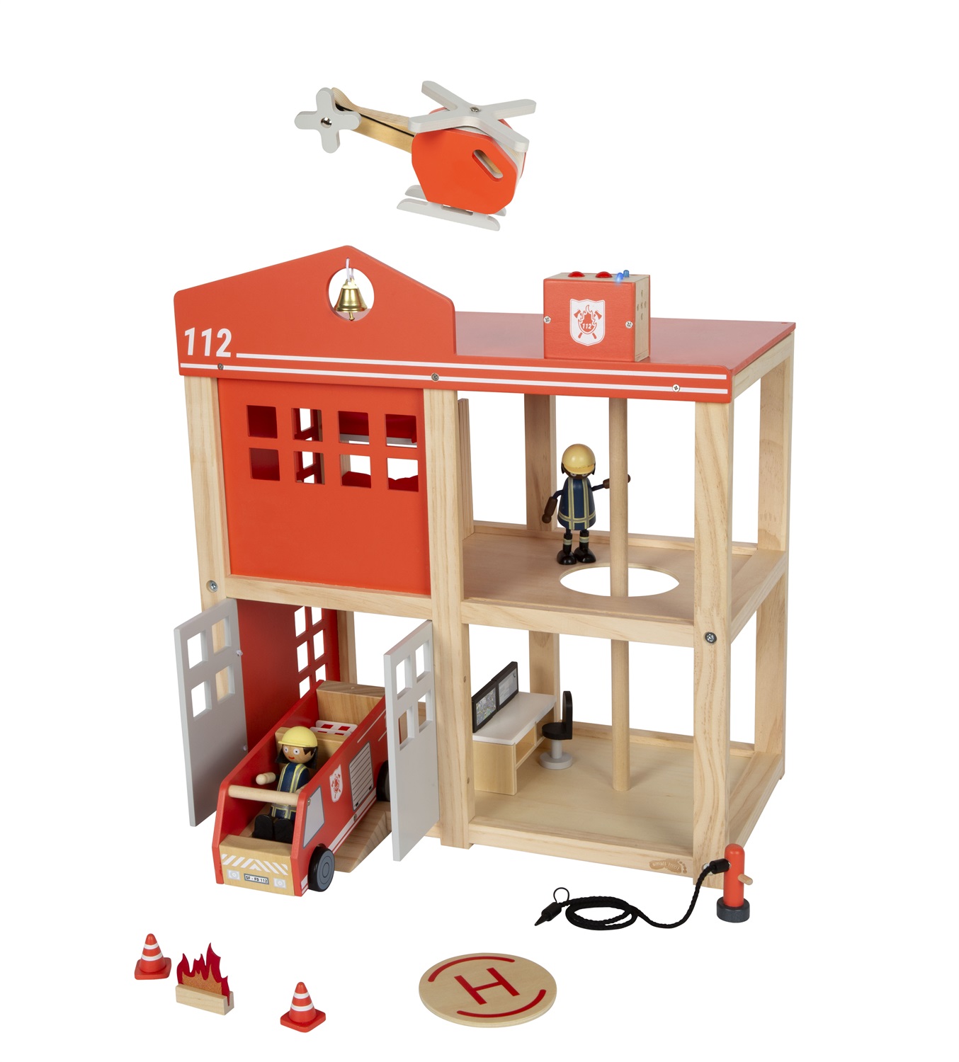 small foot Caserma dei Pompieri Grande in Legno con Luci e Suoni, Set Completo con Accessori per Bambini dai 3 Anni