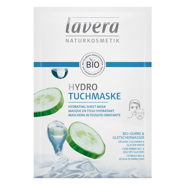 Lavera Maschera Viso Idratante in Tessuto 21 ml con Cetriolo Biologico e Acqua del Ghiacciaio