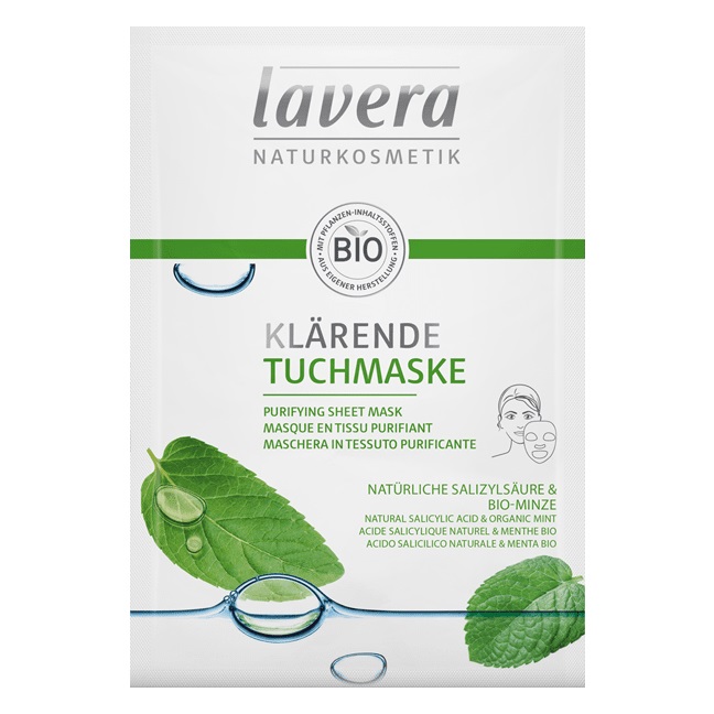 Lavera Maschera Tessuto Purificante - 21 ml, Idrata e Purifica con Acido Salicilico e Menta Bio
