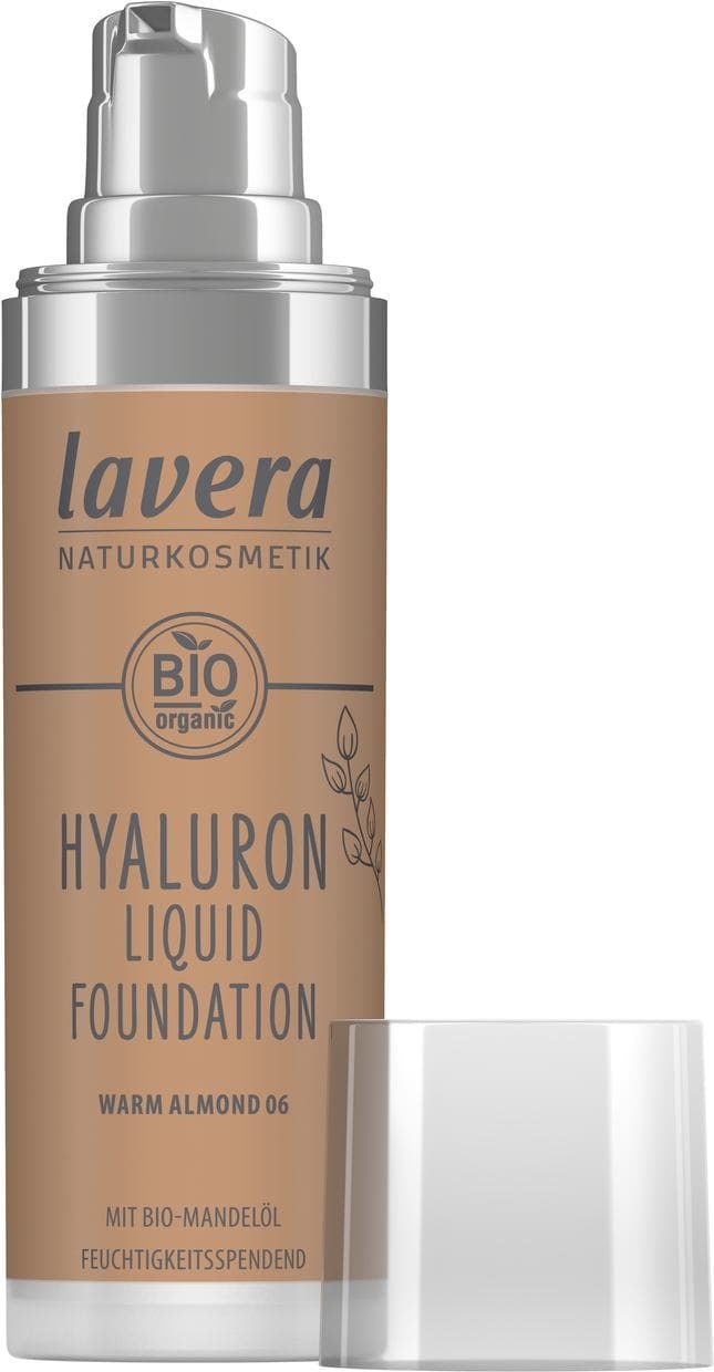 Lavera Fondotinta Liquido Hyaluron 30 ml - 06 Warm Almond, Cosmetico Naturale Vegano, Senza Siliconi, Acido Ialuronico, Finitura Luminosa