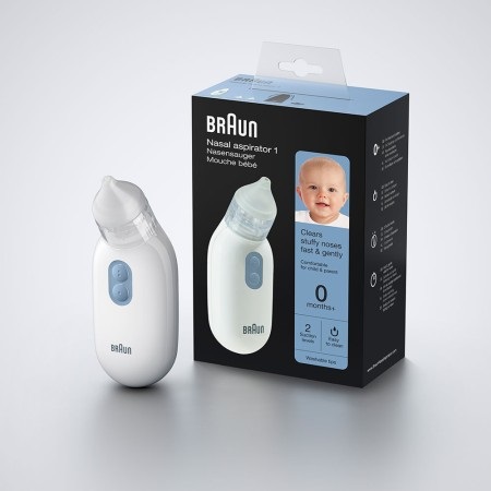 Braun Aspiratore Nasale Elettrico - Libera dalla Congestione Nasale, Due Impostazioni Delicate, Punte Adattabili, Silenzioso e Facile da Pulire