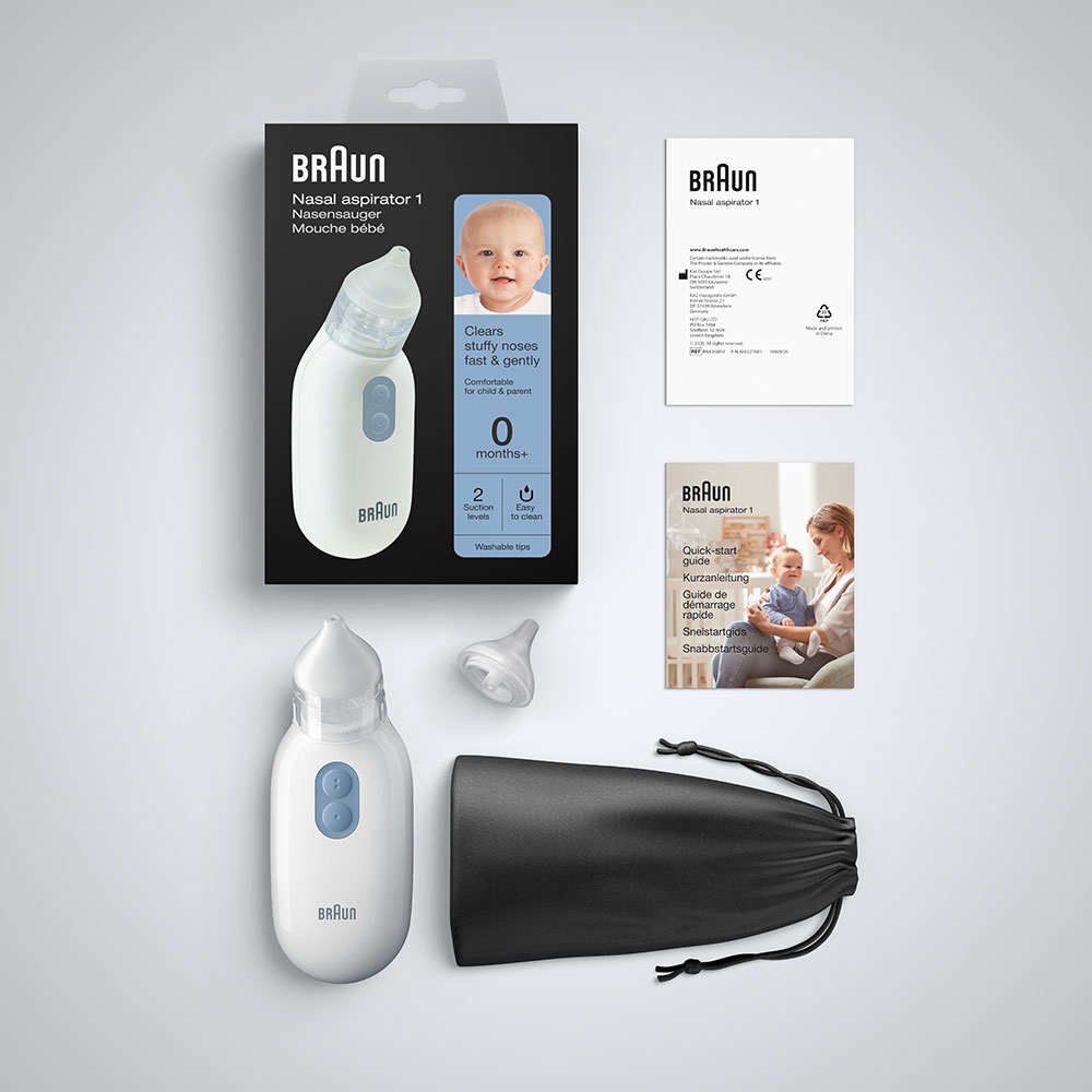 Braun Aspiratore Nasale Elettrico - Libera dalla Congestione Nasale, Due Impostazioni Delicate, Punte Adattabili, Silenzioso e Facile da Pulire