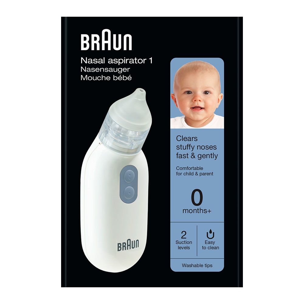 Braun Aspiratore Nasale Elettrico - Libera dalla Congestione Nasale, Due Impostazioni Delicate, Punte Adattabili, Silenzioso e Facile da Pulire