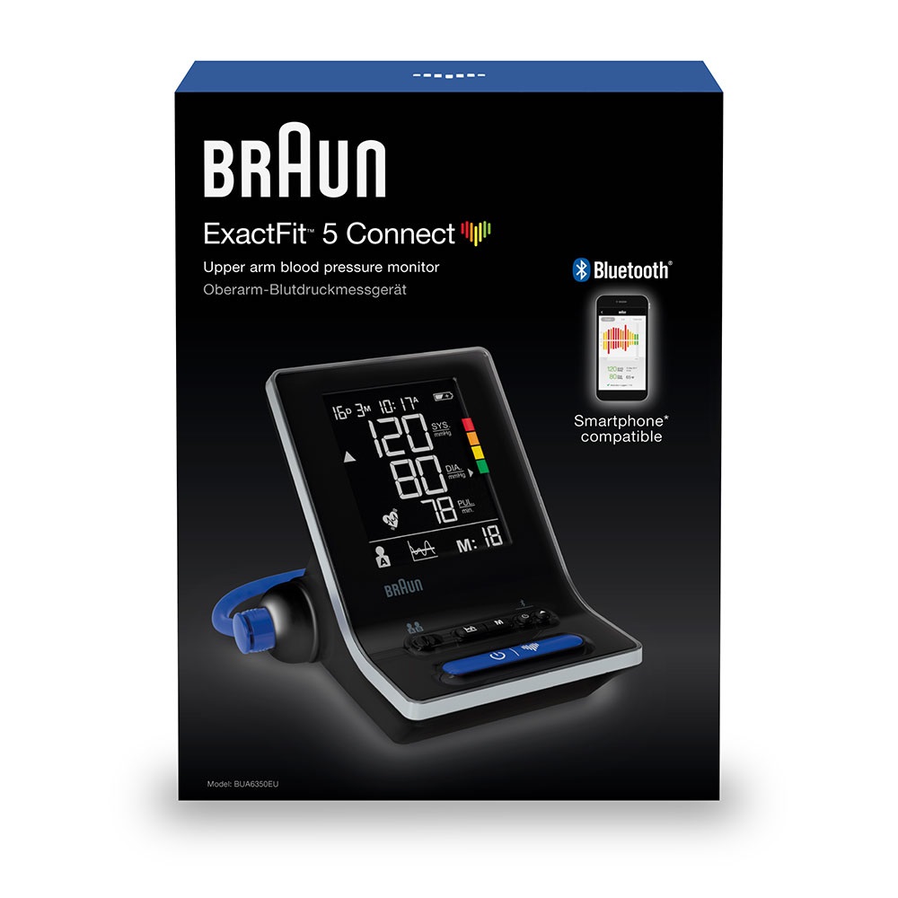 Braun ExactFit 5 Connect Misuratore di Pressione Sanguigna da Braccio - Compatibile con App Braun Healthy Heart, 2 Misure di Bracciale (S/M e L/XL), Clinicamente Accurato