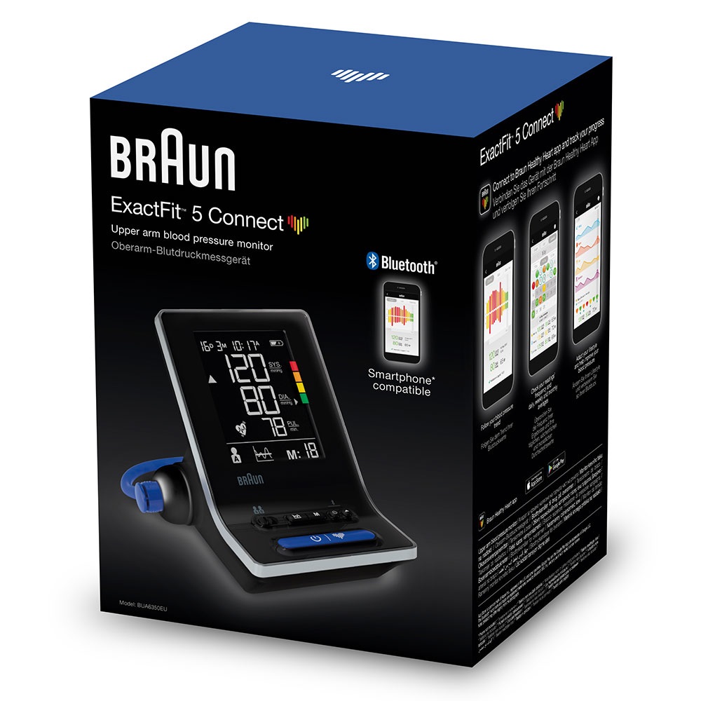 Braun ExactFit 5 Connect Misuratore di Pressione Sanguigna da Braccio - Compatibile con App Braun Healthy Heart, 2 Misure di Bracciale (S/M e L/XL), Clinicamente Accurato