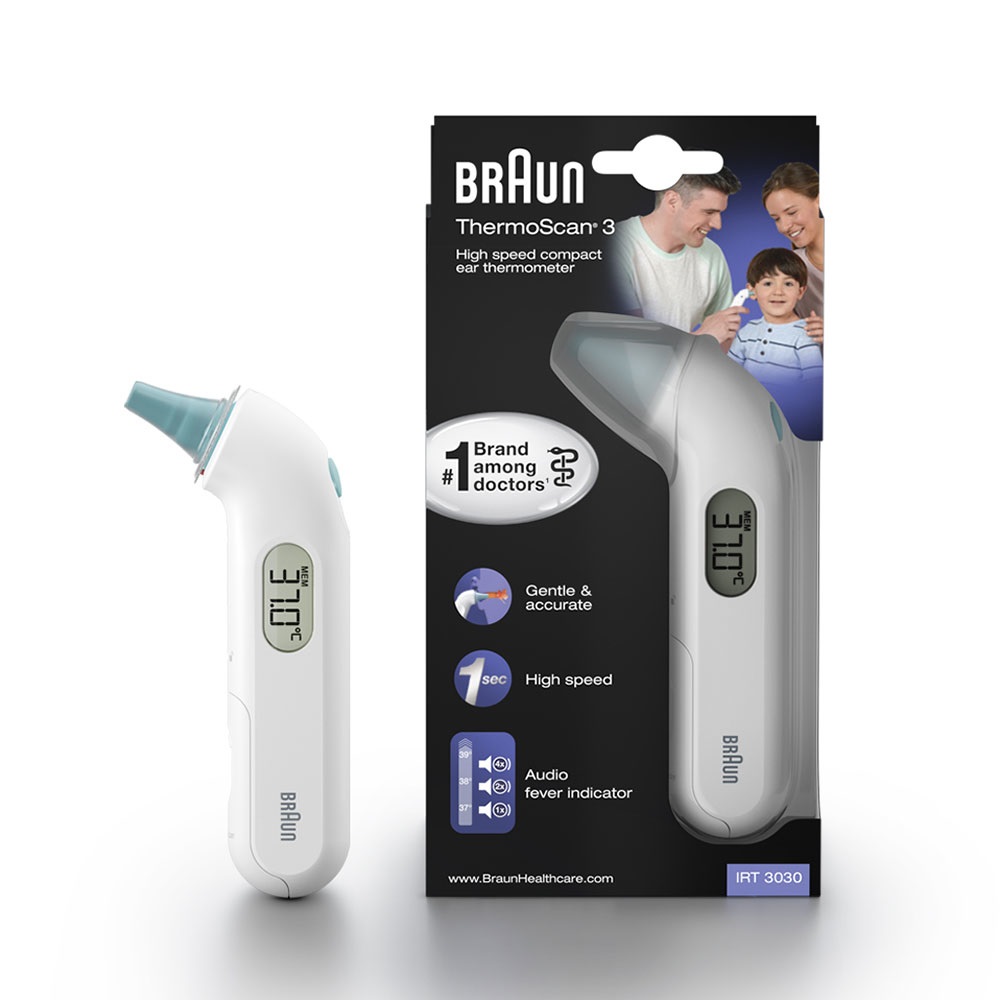 Braun ThermoScan 3 - Termometro Auricolare Compatto e Veloce per Misurazione della Temperatura