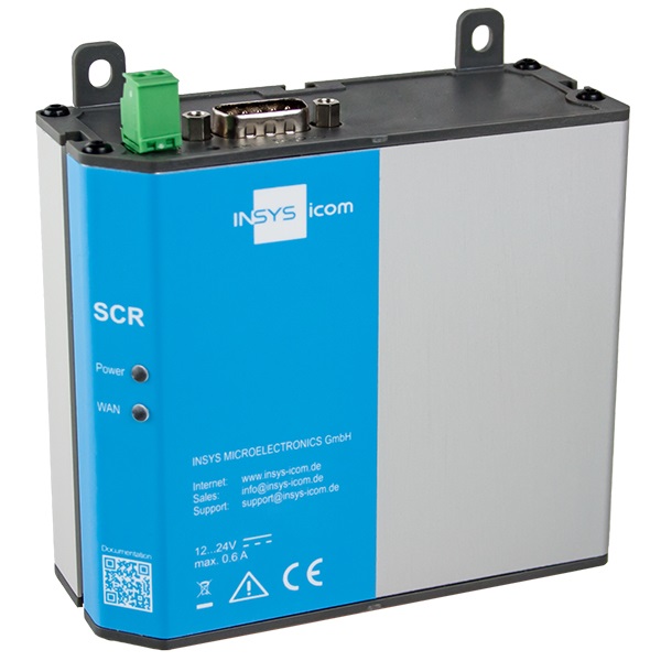 Insys Microelectronics SCR-E200 Gateway/Controller 10/100 Mbit/s con BGP, OSPF, RIP, 2 Porte LAN, 1 Porta RS232, Dimensioni 105x42x90 mm