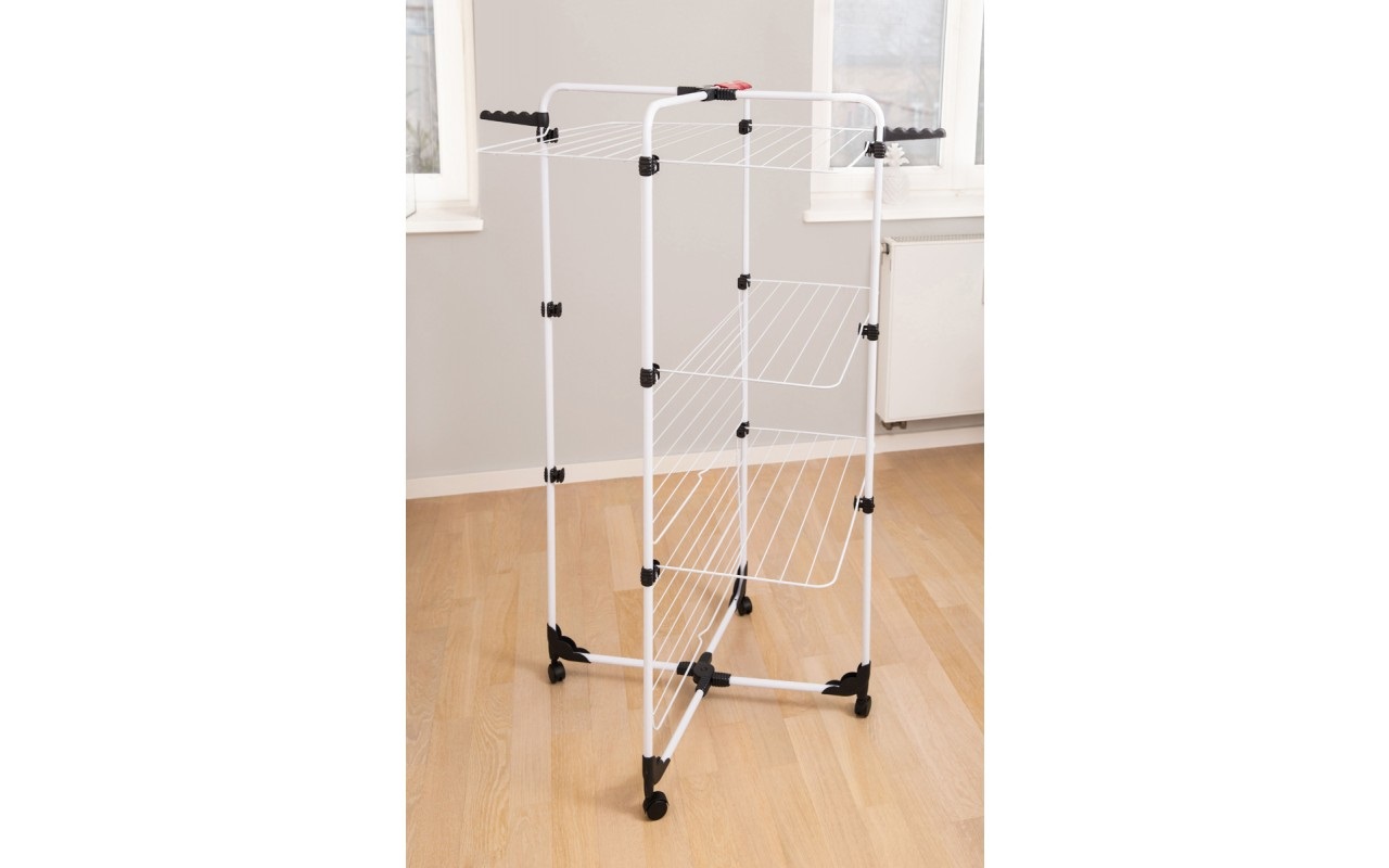 Vileda Mixer 3 Stendibiancheria a Torre in Acciaio Bianco, 3 Piani, Superficie di Stenditura 30 m, Dimensioni 71x71x132 cm