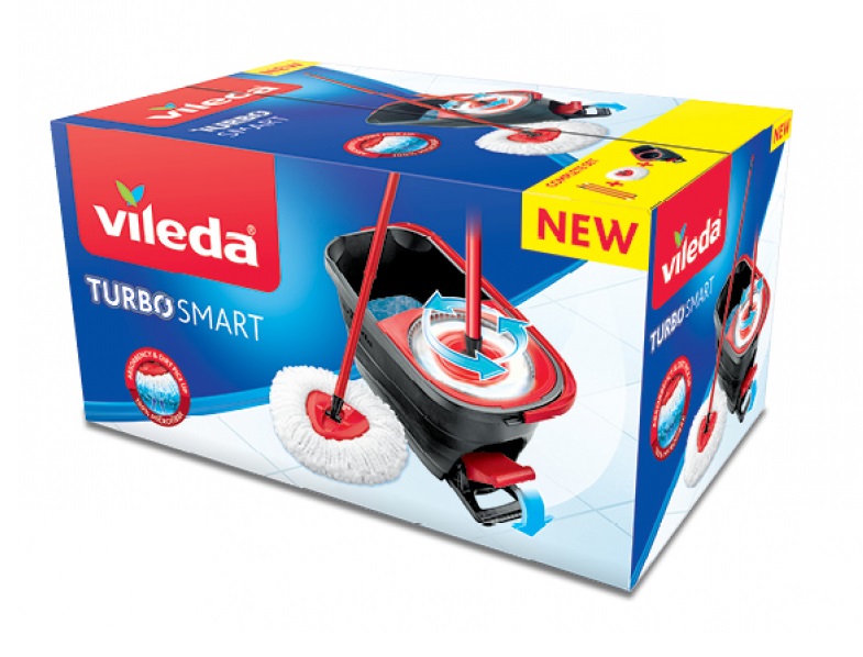 Vileda Turbo Smart Sistema Lavapavimenti con Strizzatura a Pedale, Serbatoio Singolo, Panno in Microfibra, Colore Nero e Rosso