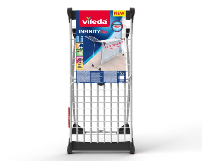 Vileda Infinity Flex Stendibiancheria da Pavimento Bianco - Estensibile, 30 m, Aste Telescopiche, Ripiegabile