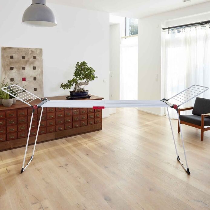 Vileda Infinity Flex Stendibiancheria da Pavimento Bianco - Estensibile, 30 m, Aste Telescopiche, Ripiegabile