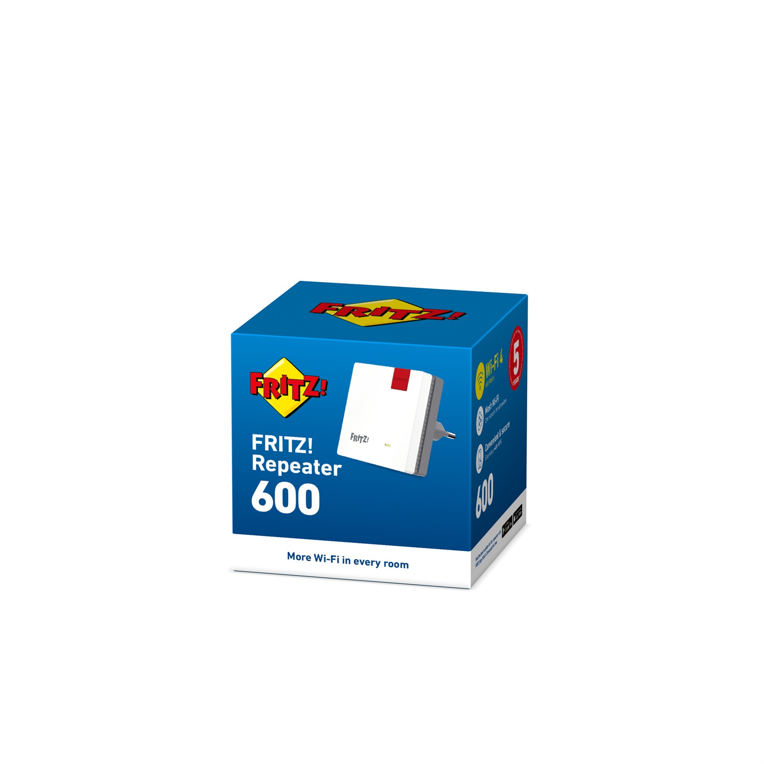 AVM FRITZ!Repeater 600 - Ripetitore di rete Wi-Fi Mesh fino a 600 Mbit/s, 2,4 GHz, Montabile a parete, Bianco