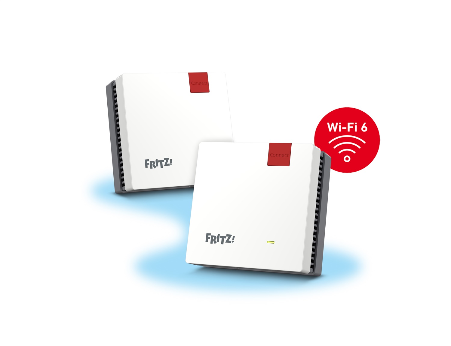 FRITZ! MESH SET 1600 2-Pack - Wi-Fi 6 Dual Band fino a 3.000 Mbit/s, Plug & Play, Compatibile con tutti i Router, Rosso e Bianco