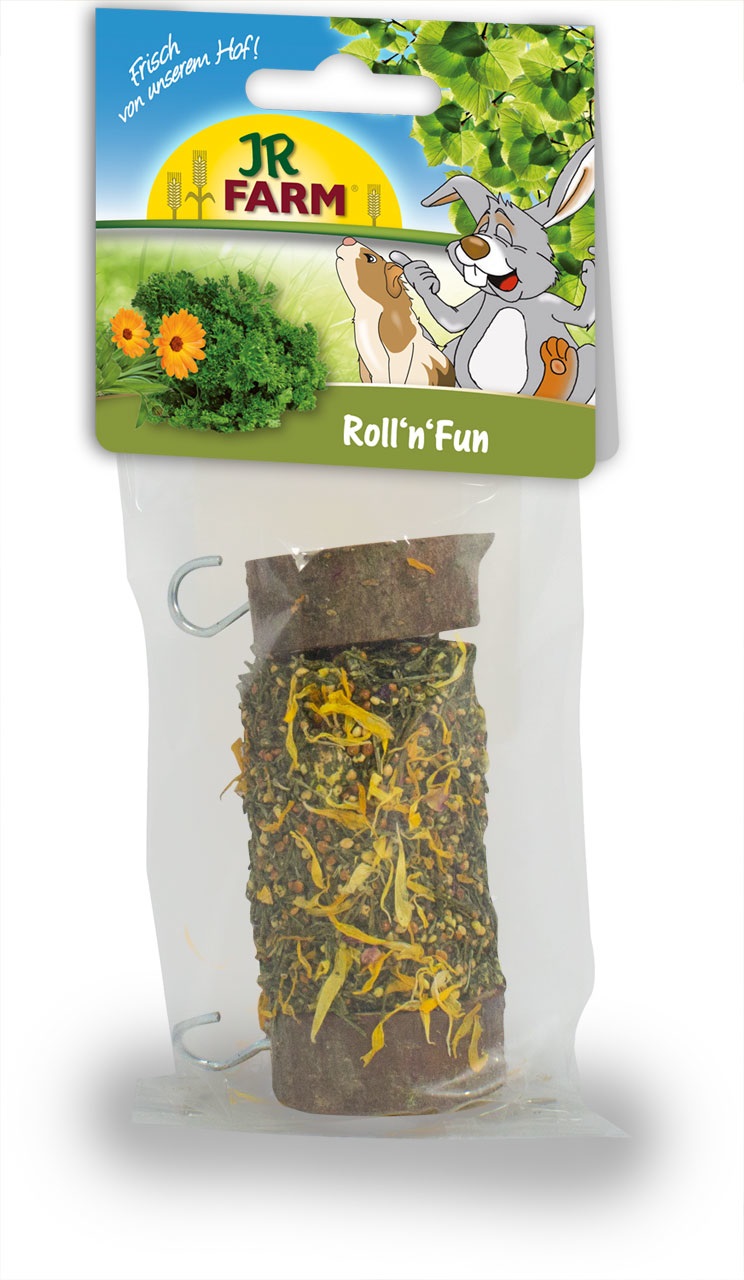 JR Farm Roll 'n' Fun Snack Naturale per Conigli 120 g - Rotolo di Roditore con Fiori ed Erbe