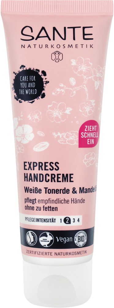 Sante Naturkosmetik Crema per le Mani Express 75 ml - Idratante, Senza Pellicola Grassa, con Olio di Mandorle, Vegan