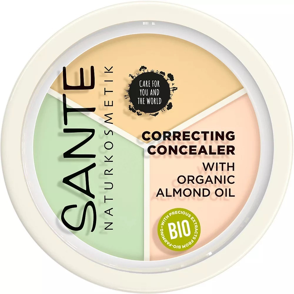 SANTE Correcting Concealer 3 in 1 - 6 g, Green, Pink, Beige - Alta Copertura, Nutriente con Olio di Mandorle, Vegano