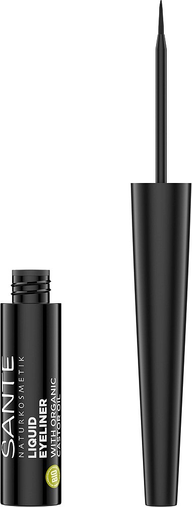 Sante Eyeliner Liquido 01 Nero - 3,5 ml, Texture Liscia, Pennello Sottile, Naturale e Vegano
