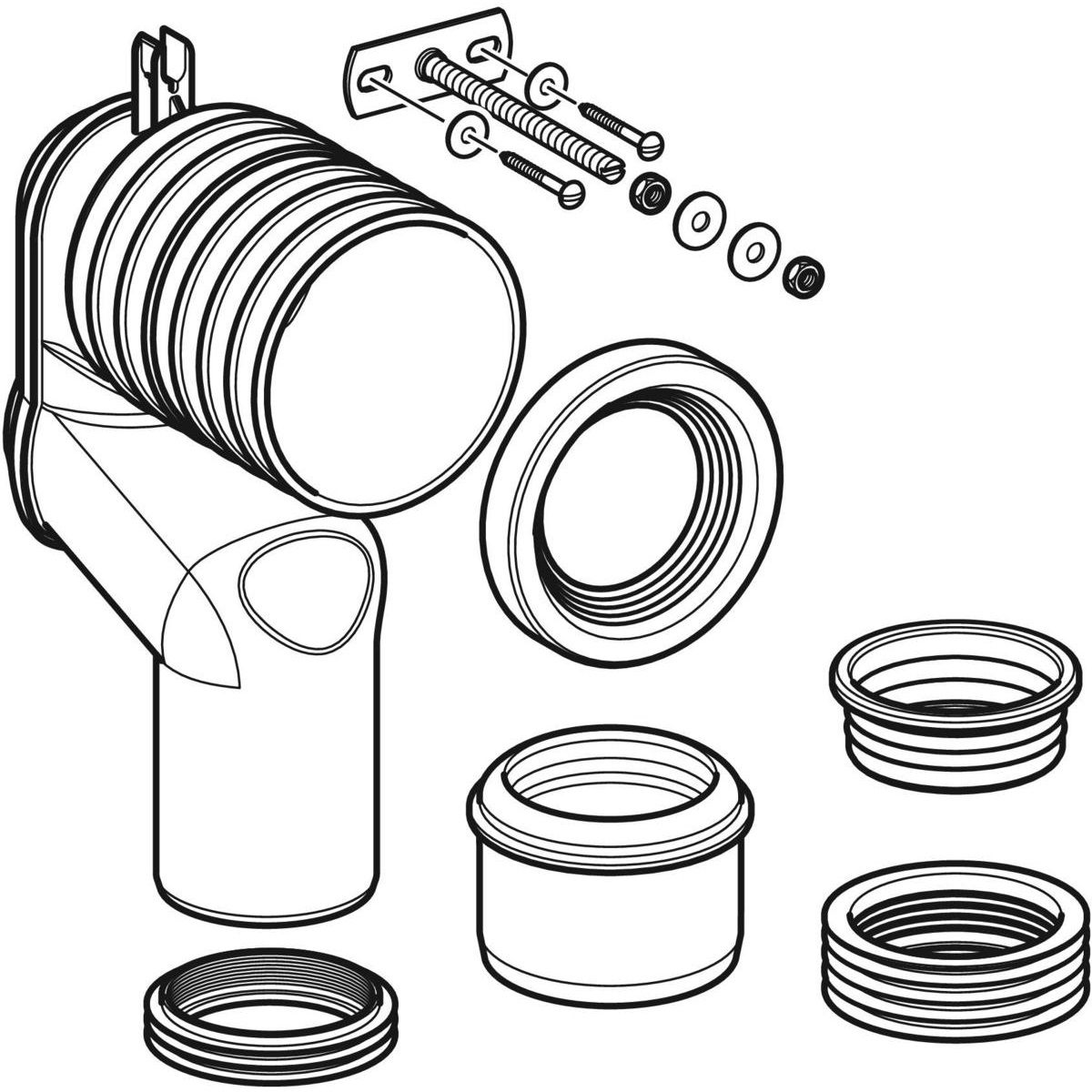 Geberit Set Gomito di Scarico a P per WC da Pavimento, Bianco Alpino, Ø 90 mm, Include Manicotto e Guarnizioni