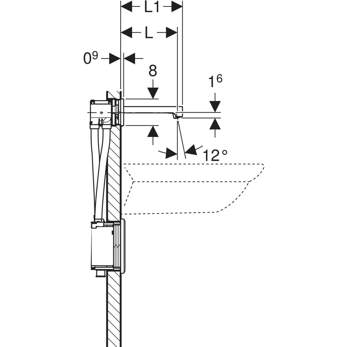 Geberit Brenta Miscelatore Lavabo a Parete Elettronico Touchless Cromo 116.272.21.1