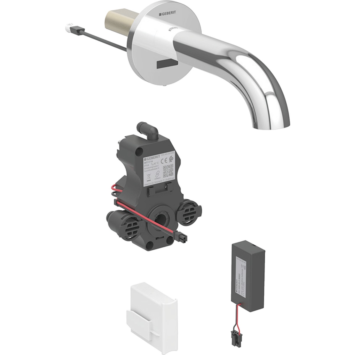 Geberit Piave Rubinetto Lavabo Touchless Cromo - Elettronica a Infrarossi, Getto Inclinato a 9°, Aeratore Antifurto