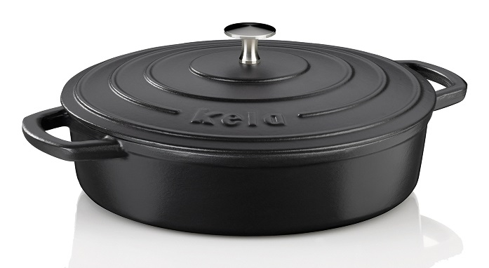 Kela Casseruola Calido in ghisa smaltata nera con coperchio rotondo da 3,2 litri