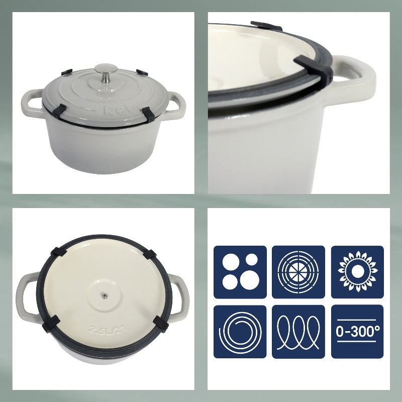 Kela Casseruola Calido in ghisa smaltata nera con coperchio rotondo da 3,2 litri