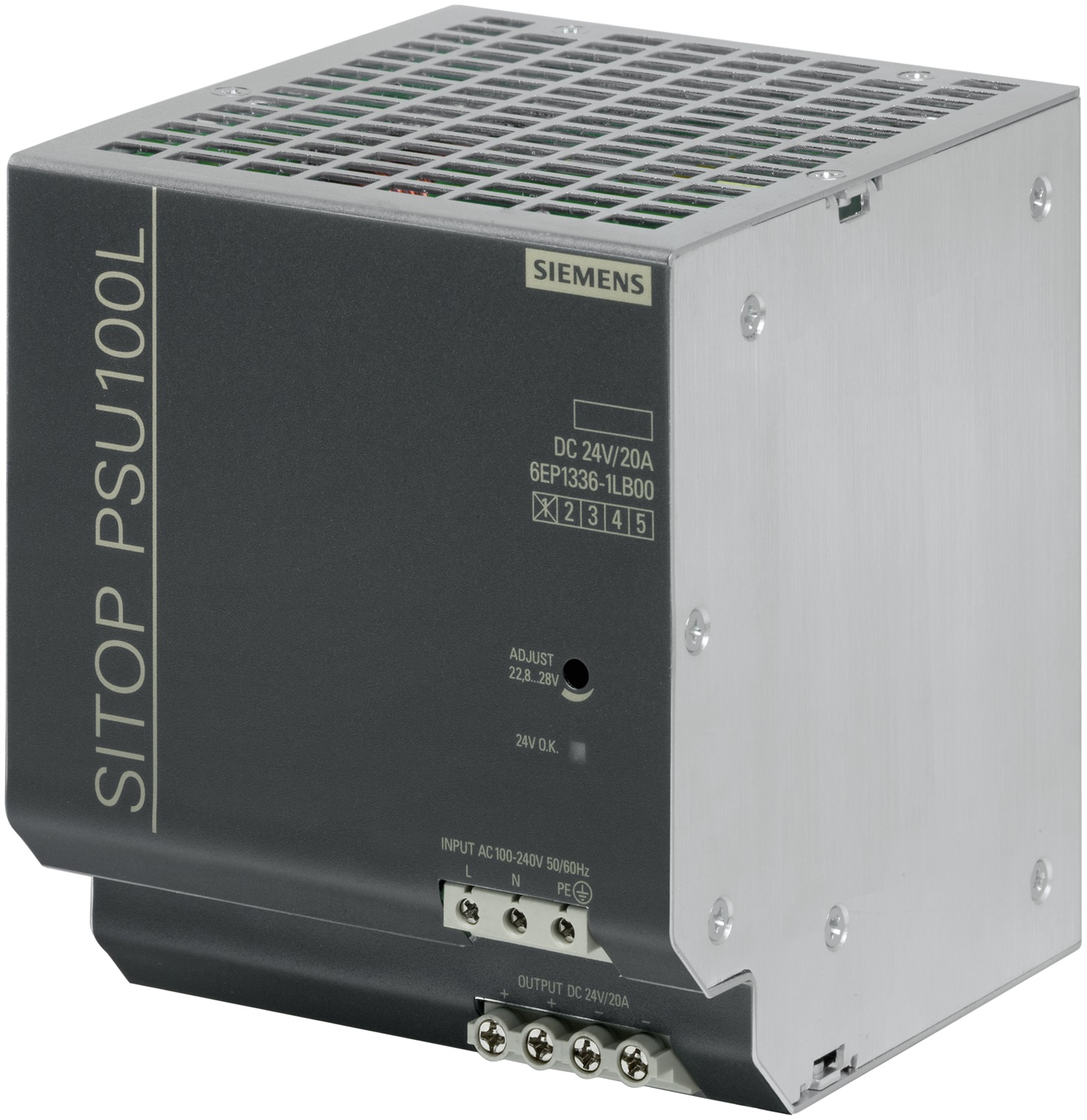 Siemens 6EP1336-1LB00 Alimentatore Stabilizzato per Guida DIN 20 A - Ingresso 100-240 V AC, Uscita 24 V DC/20 A, Colore Multicolore