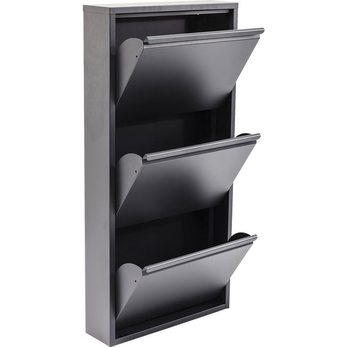 KARE Design Scarpiera Caruso - 3 Scomparti Basculanti Antracite per 6 Paia di Scarpe, Dimensioni 103x50x14cm, Design Sottile e Moderno