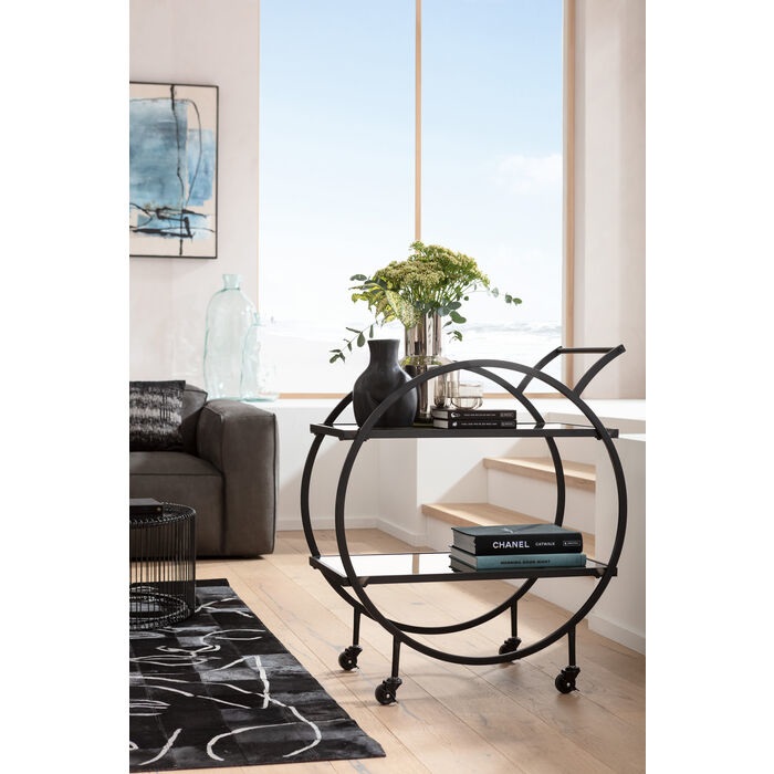 Kare Design Carrello di Servizio Loft - Nero/Vetro, Design Art Déco, 86x74x40 cm, Capacità Max 20 kg, 4 Ruote Bloccabili
