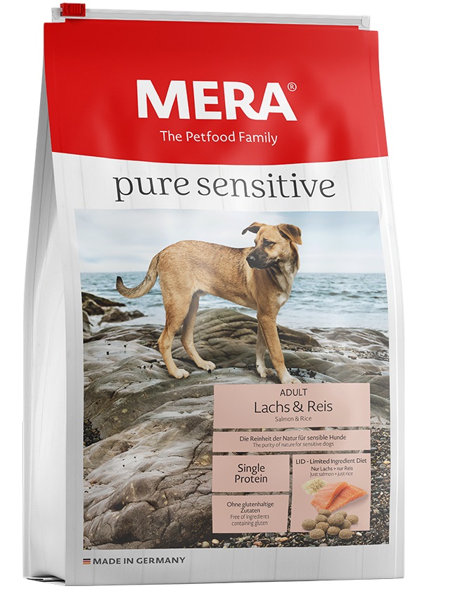 MERA Pure Sensitive Salmone & Riso - Crocchette per Cani Adulti Sensibili, 12,5 kg, Senza Frumento e Zucchero