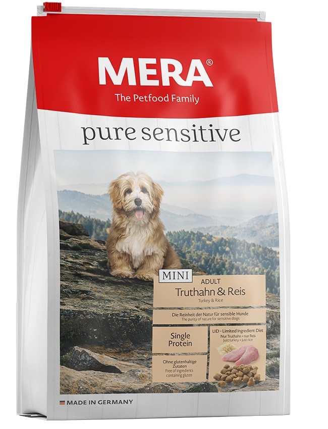 MERA Pure Sensitive Mini - Cibo secco per cani 4 kg con Tacchino e Riso, altamente digeribile, senza glutine e ipoallergenico per razze piccole