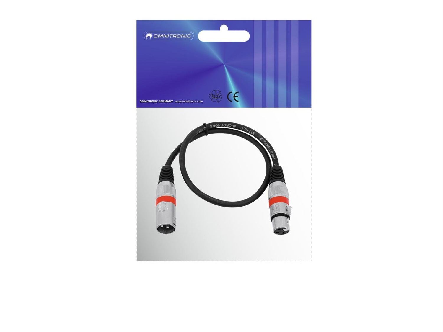 Omnitronic Cavo XLR Bilanciato Professionale 0,5m con Connettori 3 Poli Maschio/Femmina per Microfono e Mixer