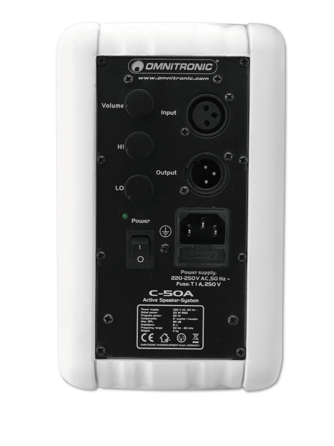 Omnitronic C-50A Altoparlante a 2 Vie Bianco Cablato 50 W RMS con Tweeter da 2.5 cm e Woofer da 13 cm