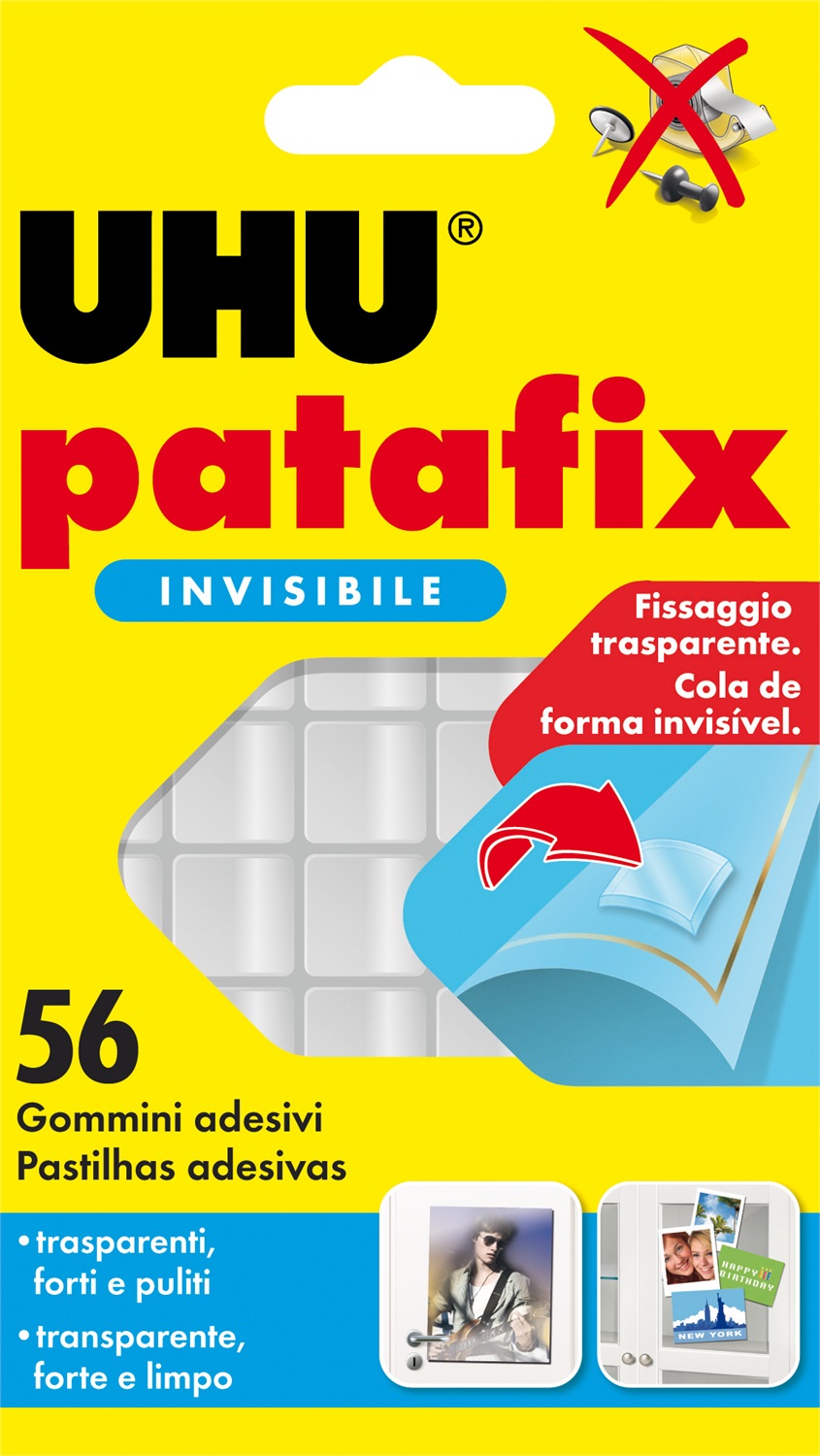 UHU Patafix Invisible - Gommini adesivi trasparenti removibili e riutilizzabili, 56 pezzi