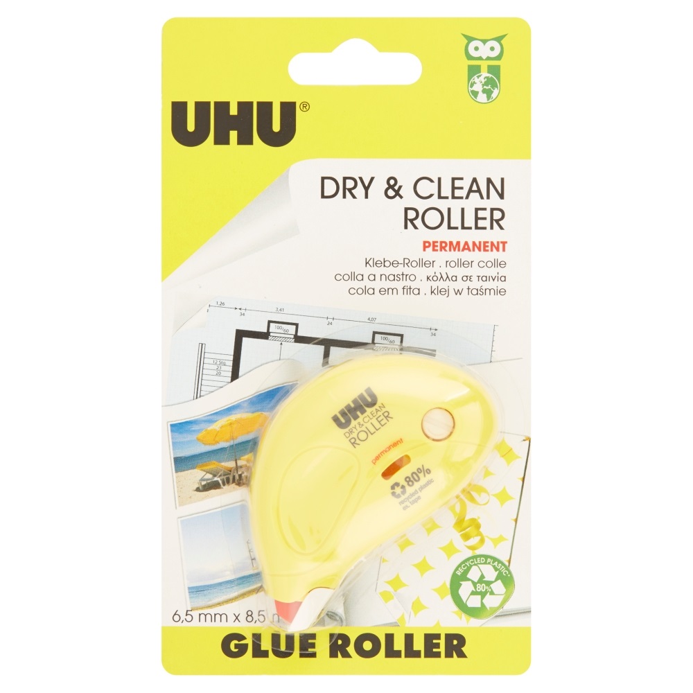 UHU Colla a Nastro Dry&Clean Roller - Permanente - 6,5 mm x 8,5 m - Incollaggi Istantanei e Precisi