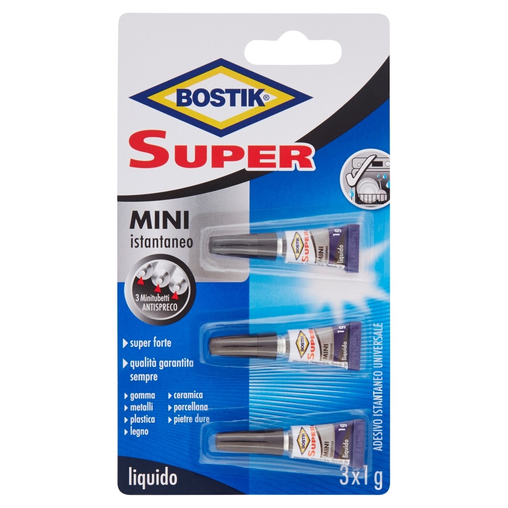 Bostik Colla Istantanea Universale Super Mini - 3 tubetti monodose da 1g - Trasparente - Ideale per ceramica, metallo, plastica e altro