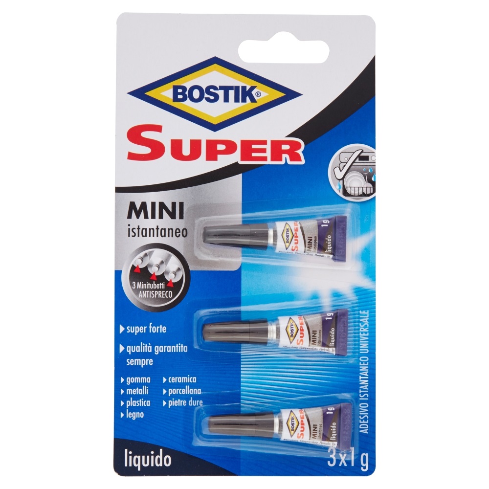Bostik Colla Istantanea Universale Super Mini - 3 tubetti monodose da 1g - Trasparente - Ideale per ceramica, metallo, plastica e altro