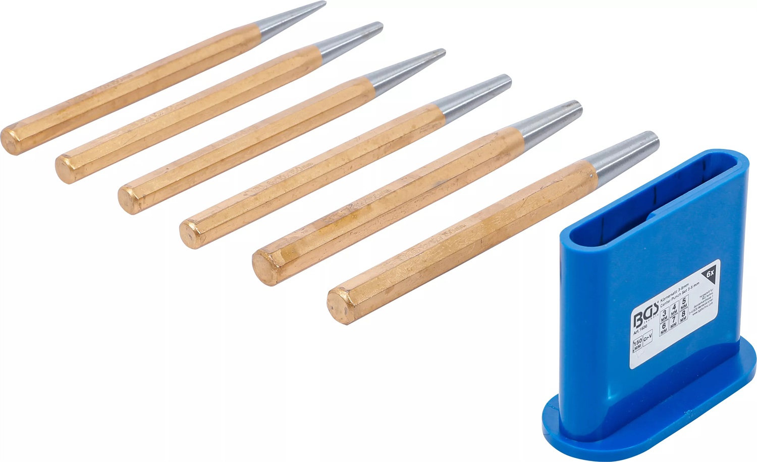 BGS technic BGS 1656 - Serie di punzoni in acciaio al cromo vanadio, 6 pz. (Ø 3-8 mm)