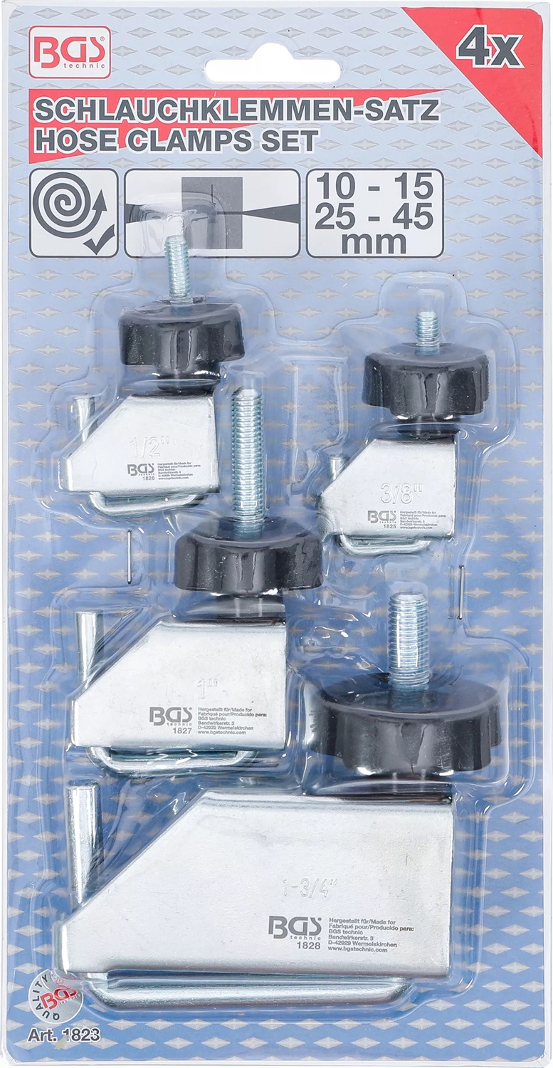 BGS technic Assortimento di fascette stringitubo - 4 pz. con morsetto orientabile per tubi fino a Ø 45 mm